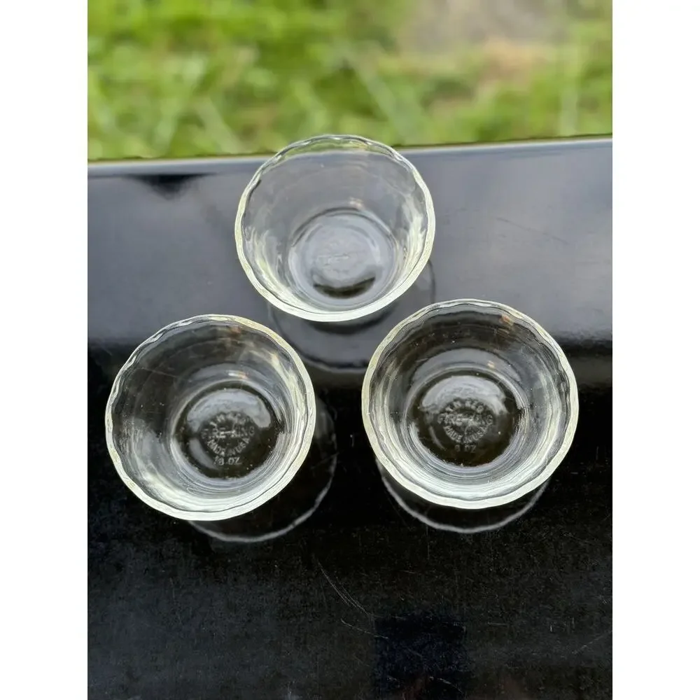 3 Fire King #424 Custard Cups Clear Glass Scalloped‎ Edge 6 oz ramekin